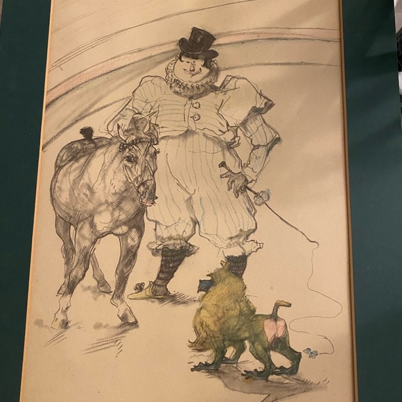 Toulouse Latrec - 1800’s Vintage Circus Art - TLC - Clown Monkey Signed Fine Art - Picture 3 of 11